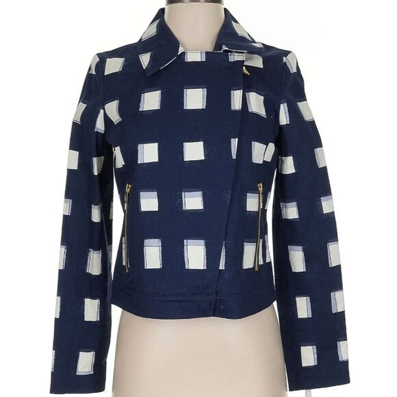 NWT Tory Burch Jacket Navy Blue And White Size 2 - Picture 1 of 13
